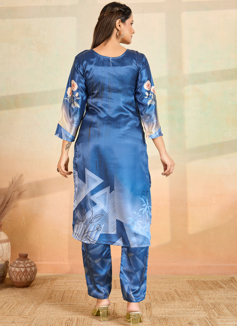Prazu Fashion Blue Printed Cotton Reyon Kurta Pant Set - Distacart