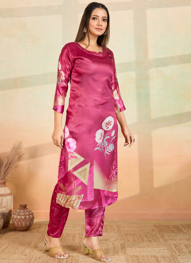 Prazu Fashion Pink Printed Cotton Reyon Kurta Pant Set - Distacart