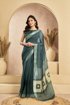 Vastranavya Morpeach Digital Printed Linen Ready To Wear Pocket Saree with Unstitched Blouse - Distacart