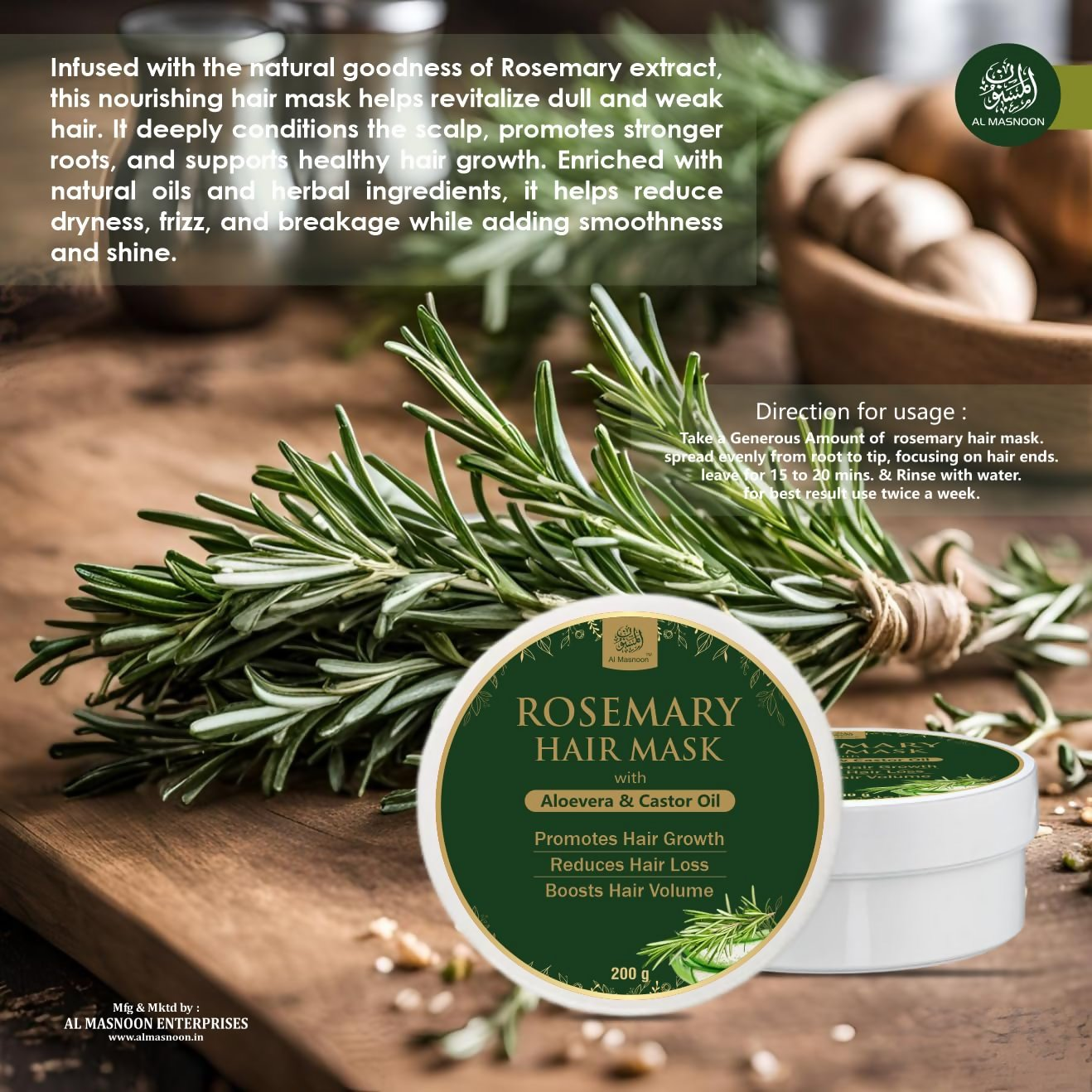 Al Masnoon Rosemary Hair Mask with Aloe Vera & Castor Oil - Distacart