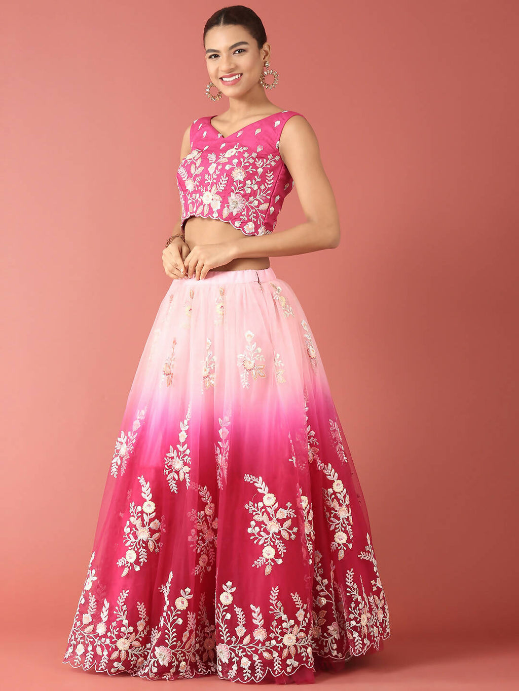 House of Panchhi Rose Tone Shadding Net Sequinse Work Lehenga & Blouse, Dupatta