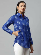Ahalyaa Women Royal Blue Crepe Printed Tunic - Distacart