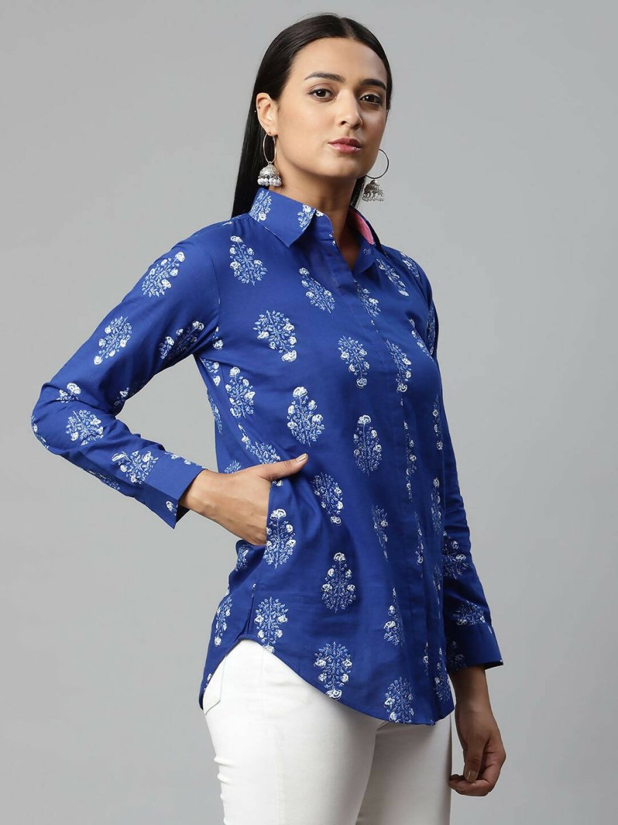Ahalyaa Women Royal Blue Crepe Printed Tunic - Distacart