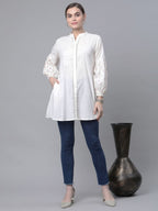 Ahalyaa Women Off White Pure Cotton Printed Tunic - Distacart