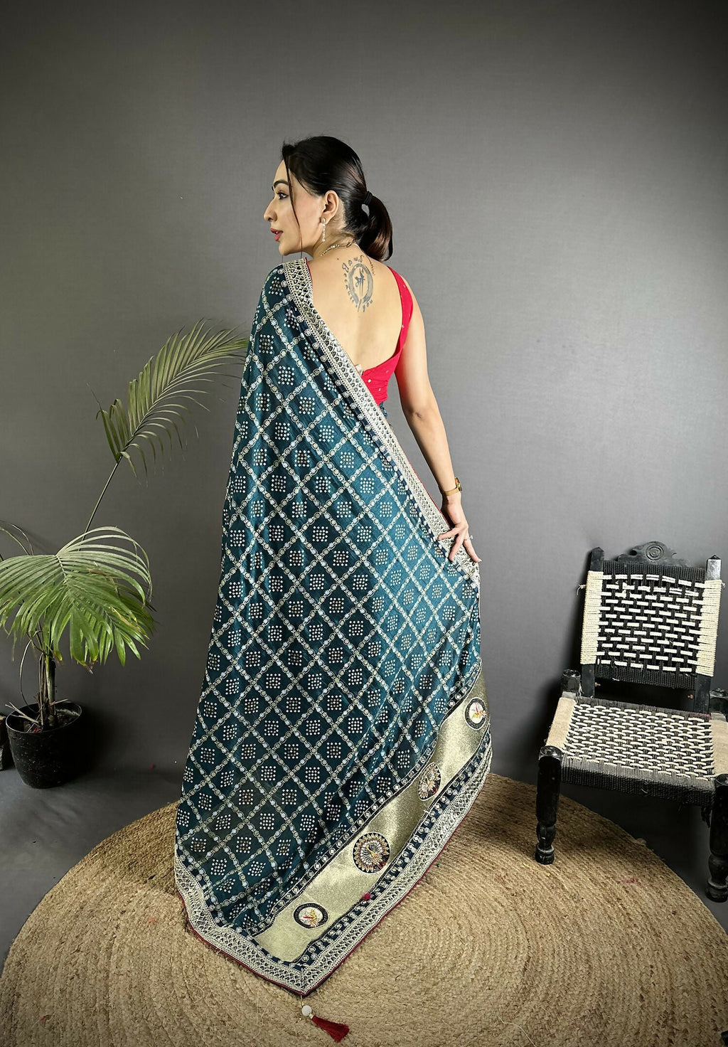 Joban Fashion Navy Blue Bandhej Bandhani Vichitra Silk Bandhani Prints Saree - Distacart