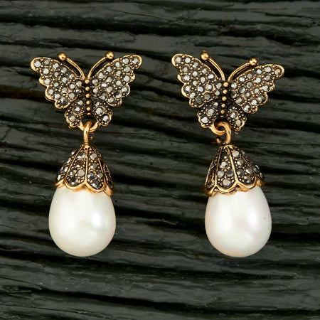 Joban Fashion Women Brass Golden White Ad Earrings