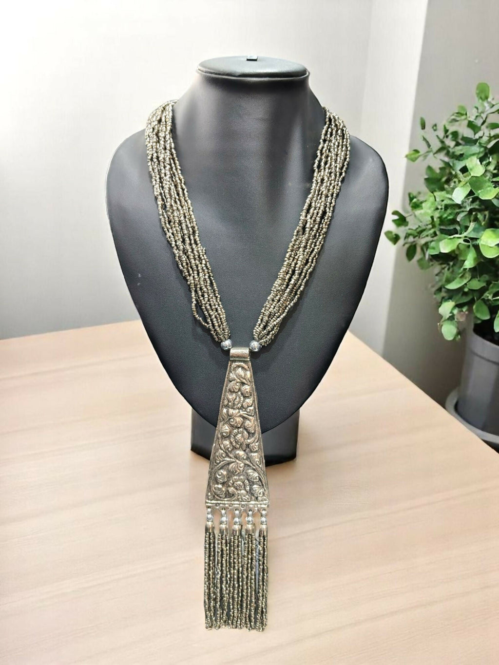 Inhanns Day-To-Dinner Tie Shaped Oxidized Black Metal Multi-Layered Long Only Necklace - Silver