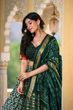 Vastranavya Designer Ikkat Print With Foil Work Lehenga Choli - Green