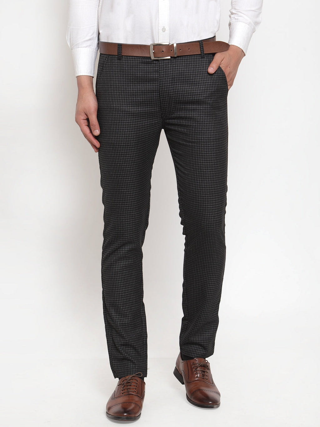 Jainish Men's Black Checked Formal Trousers ( GP 254Black ) - Distacart