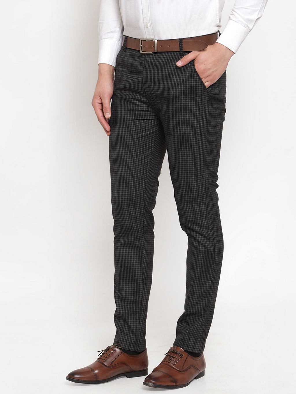 Jainish Men's Black Checked Formal Trousers ( GP 254Black ) - Distacart