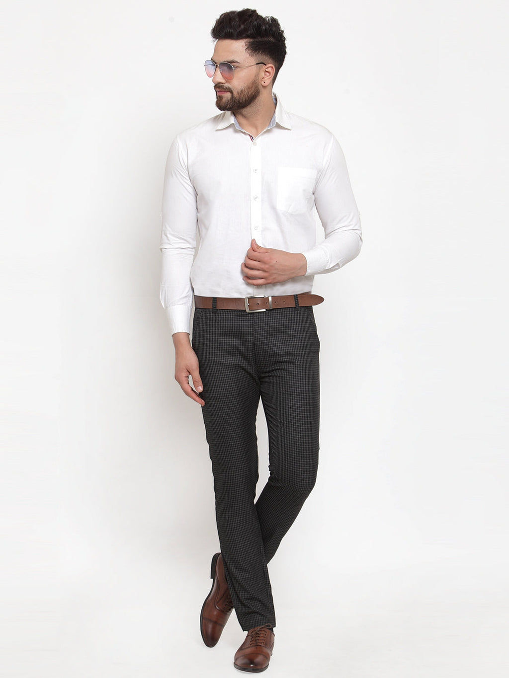 Jainish Men's Black Checked Formal Trousers ( GP 254Black ) - Distacart