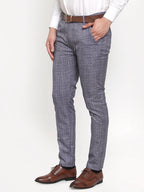 Jainish Men's Blue Checked Formal Trousers ( GP 254Blue ) - Distacart
