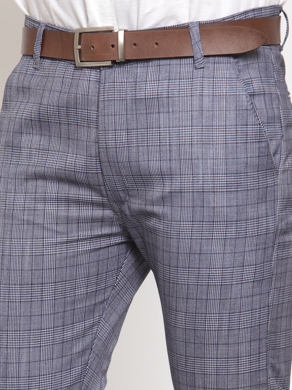 Jainish Men's Blue Checked Formal Trousers ( GP 254Blue ) - Distacart