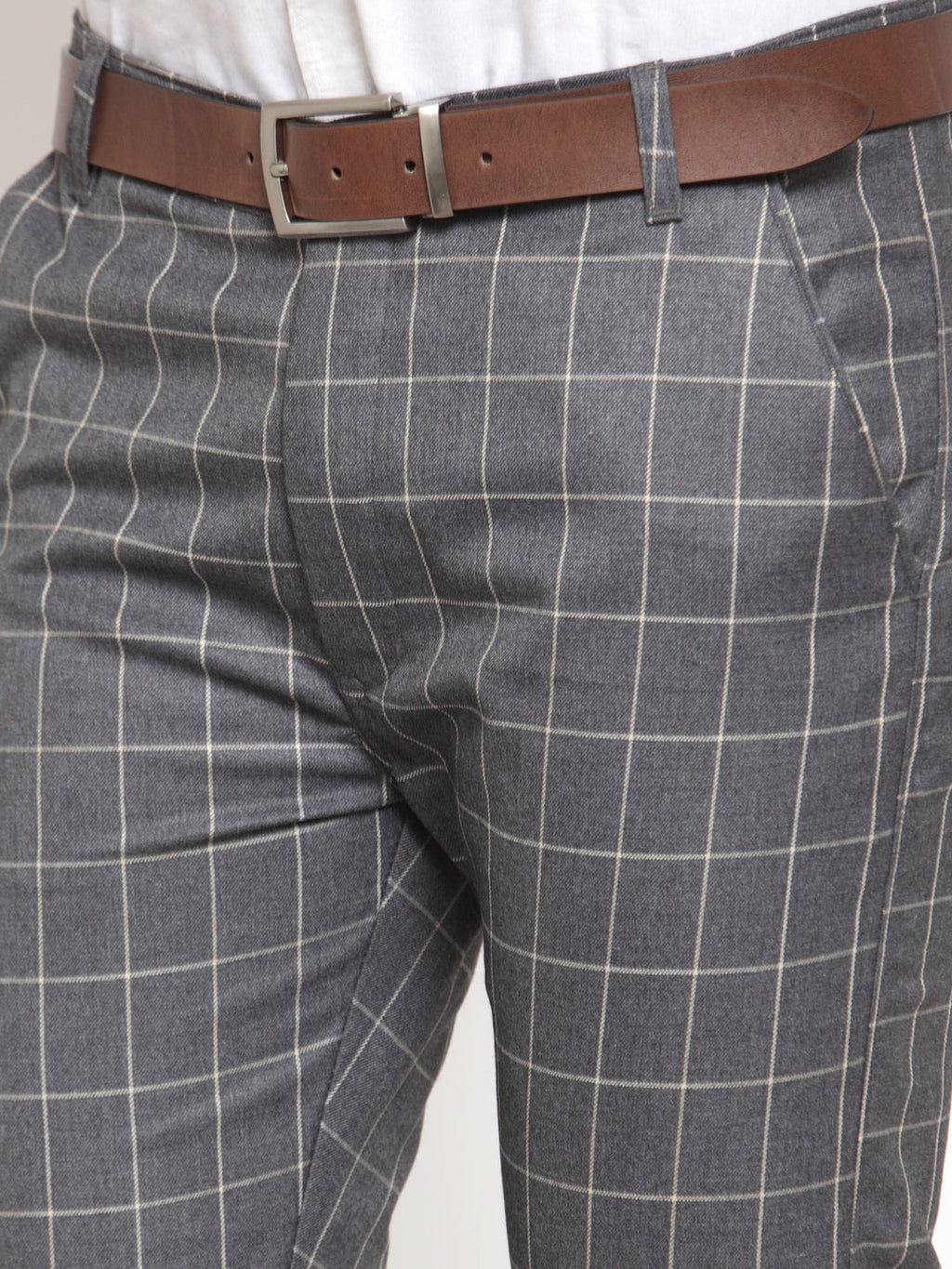 Jainish Men's Grey Checked Formal Trousers ( GP 254Grey ) - Distacart