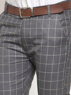 Jainish Men's Grey Checked Formal Trousers ( GP 254Grey ) - Distacart