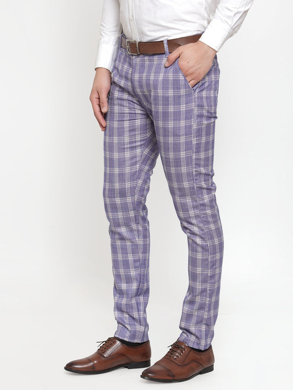 Jainish Men's Blue Checked Formal Trousers ( GP 254Light-Blue ) - Distacart