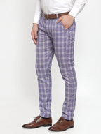 Jainish Men's Blue Checked Formal Trousers ( GP 254Light-Blue ) - Distacart