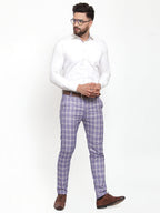 Jainish Men's Blue Checked Formal Trousers ( GP 254Light-Blue ) - Distacart