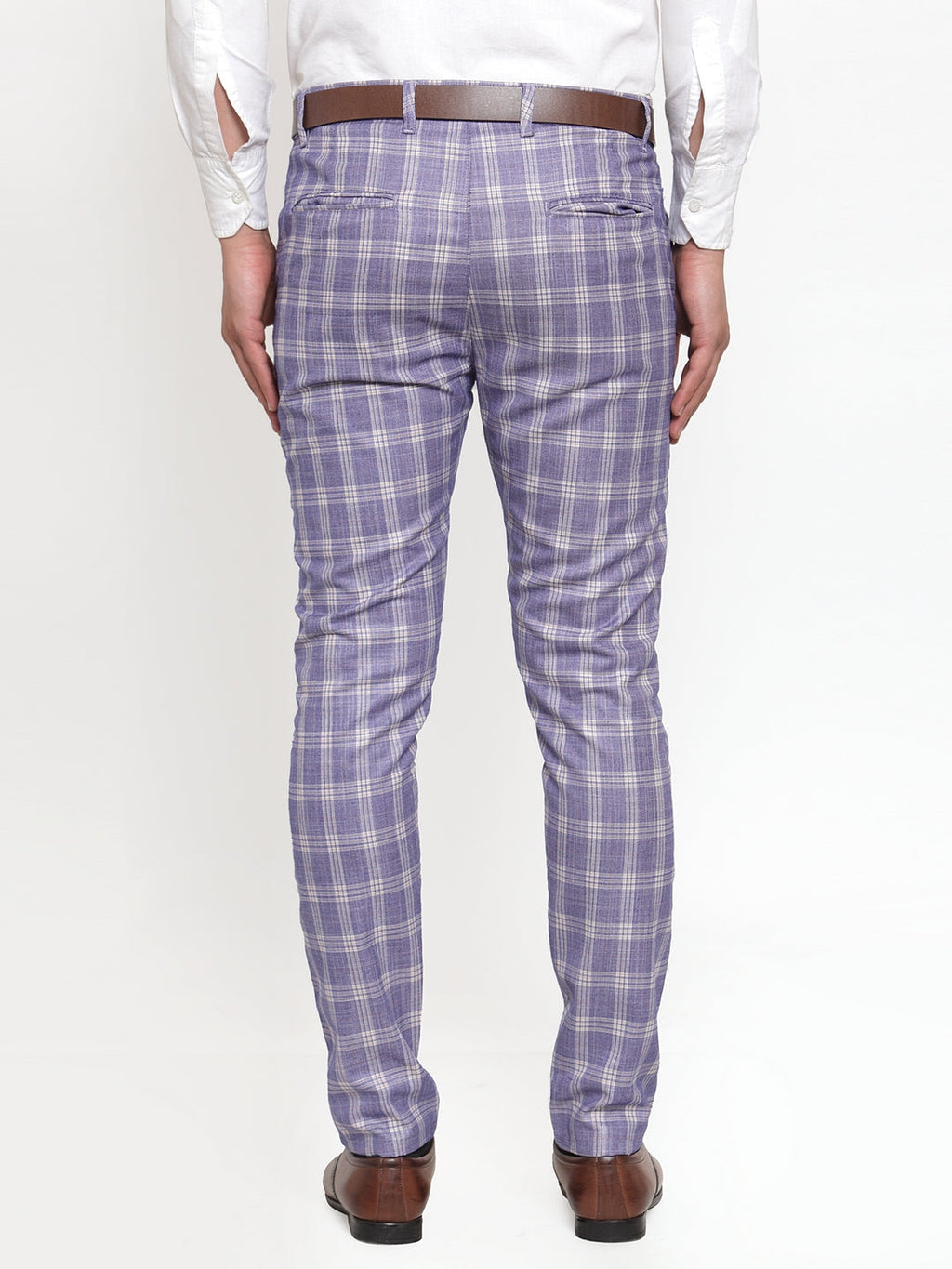 Jainish Men's Blue Checked Formal Trousers ( GP 254Light-Blue ) - Distacart