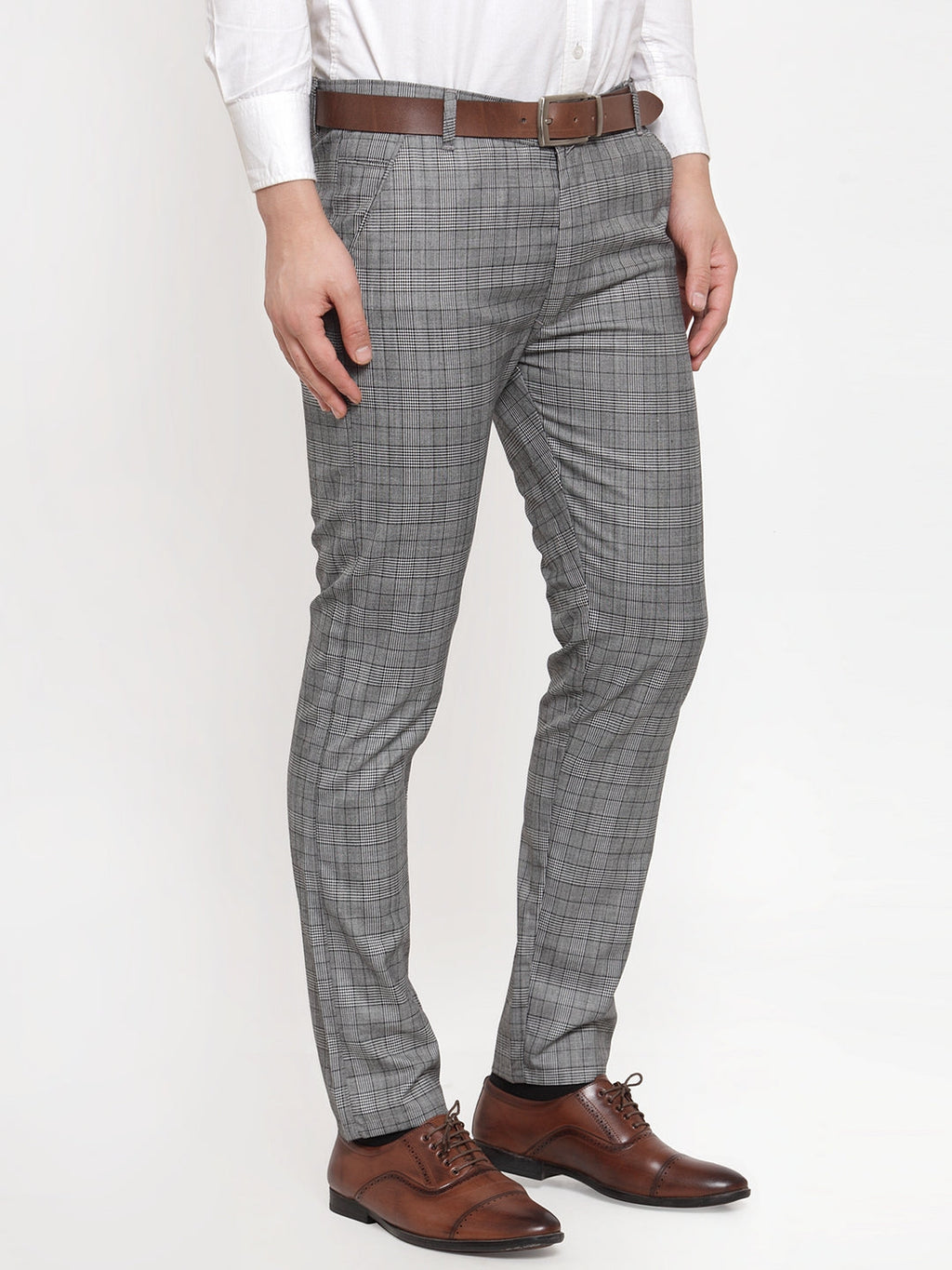 Jainish Men's Grey Checked Formal Trousers ( GP 254Light-Grey ) - Distacart