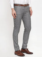 Jainish Men's Grey Checked Formal Trousers ( GP 254Light-Grey ) - Distacart