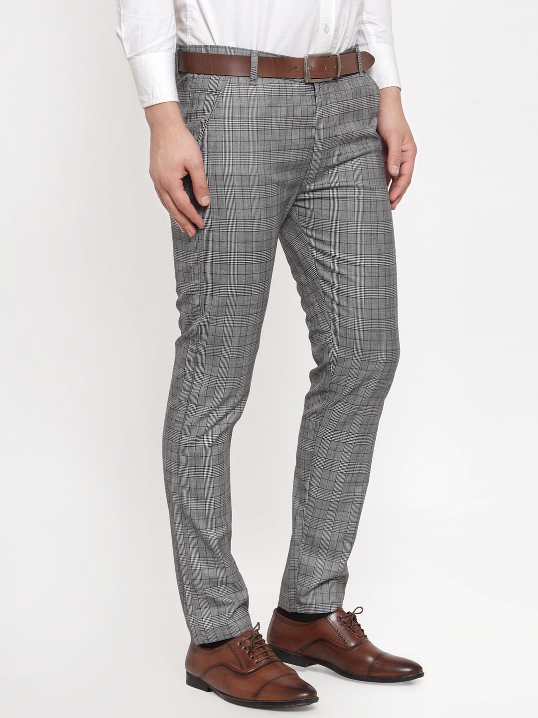 Jainish Men's Grey Checked Formal Trousers ( GP 254Light-Grey ) - Distacart