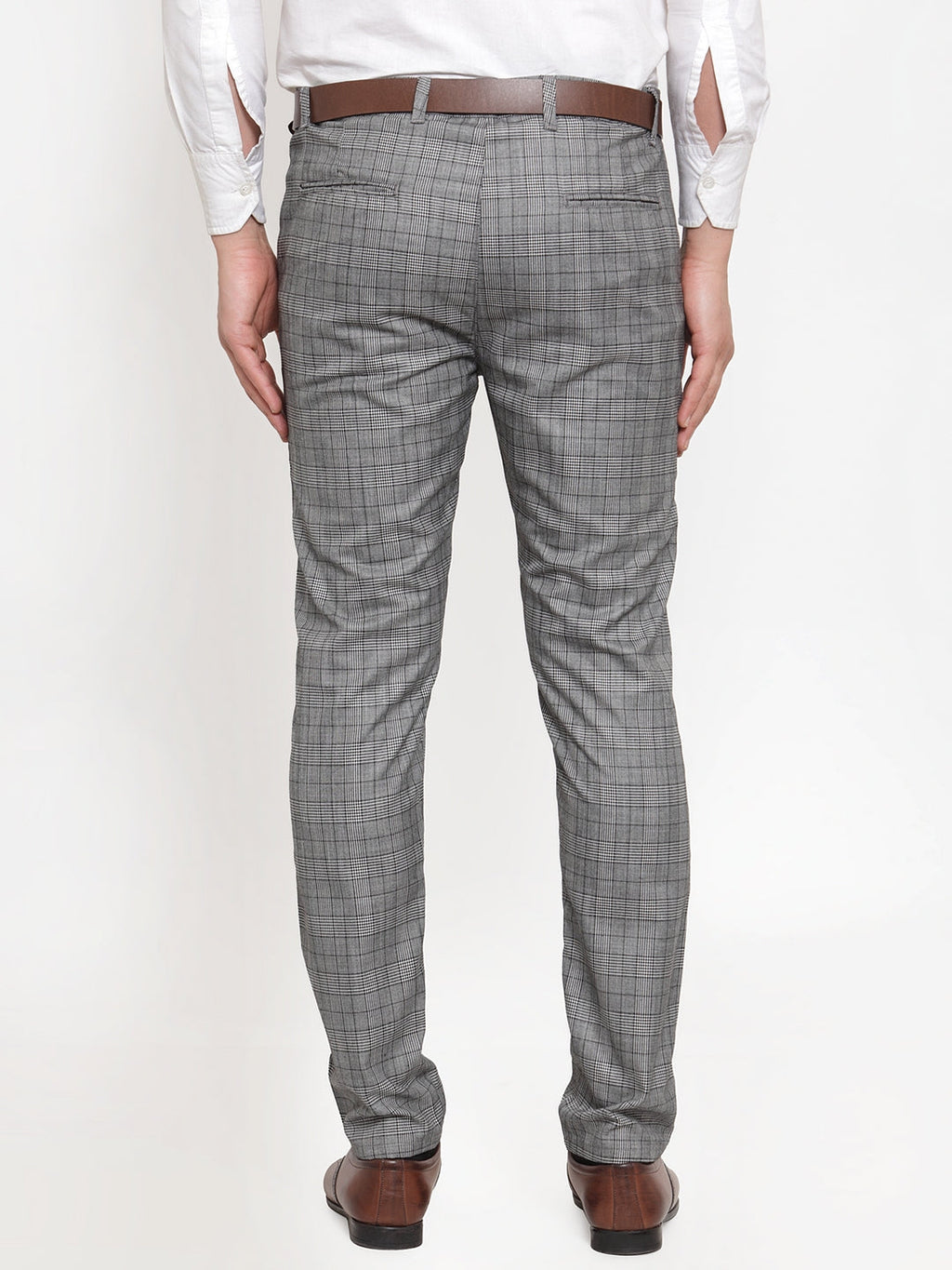 Jainish Men's Grey Checked Formal Trousers ( GP 254Light-Grey ) - Distacart