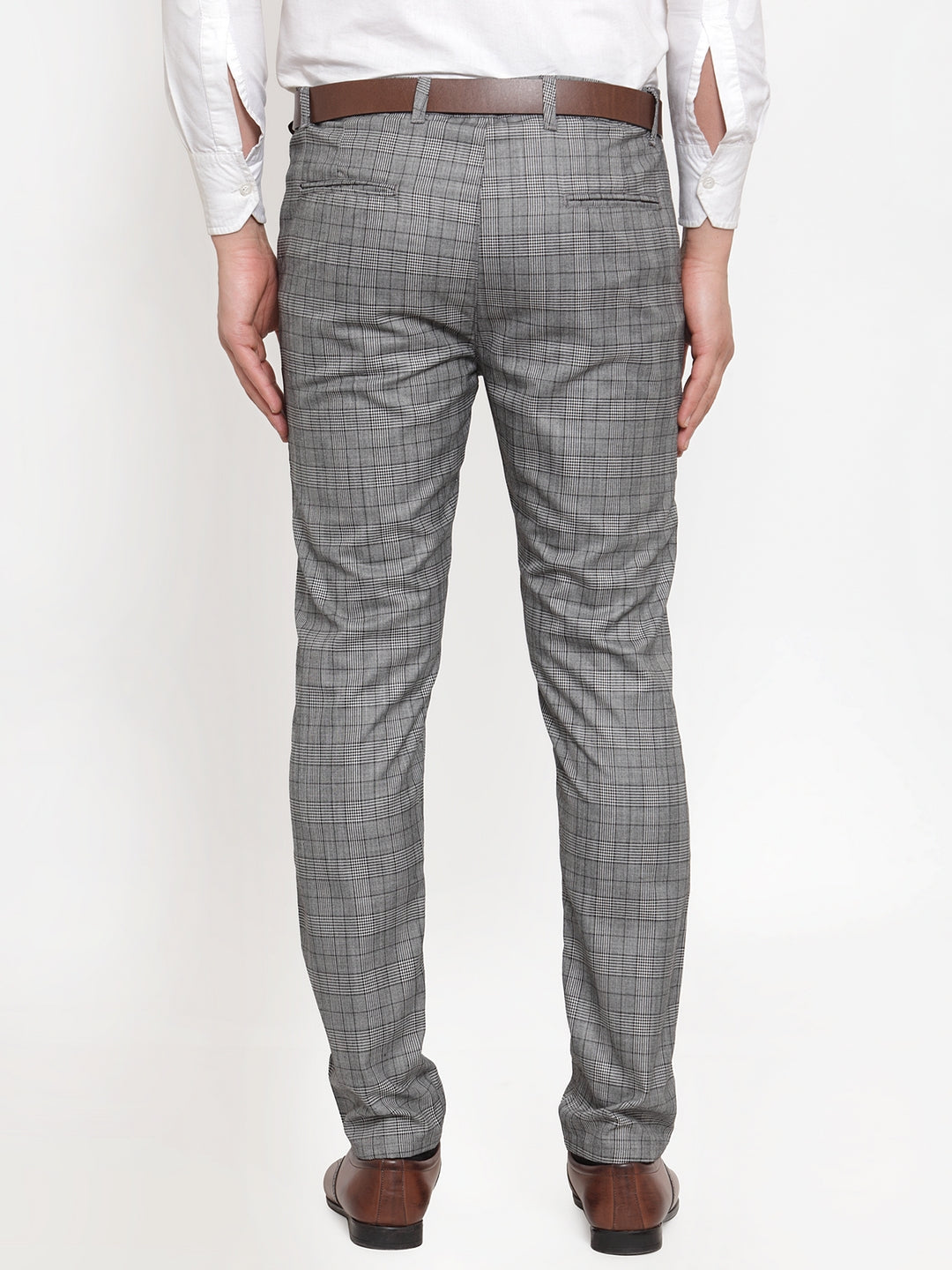 Jainish Men's Grey Checked Formal Trousers ( GP 254Light-Grey ) - Distacart