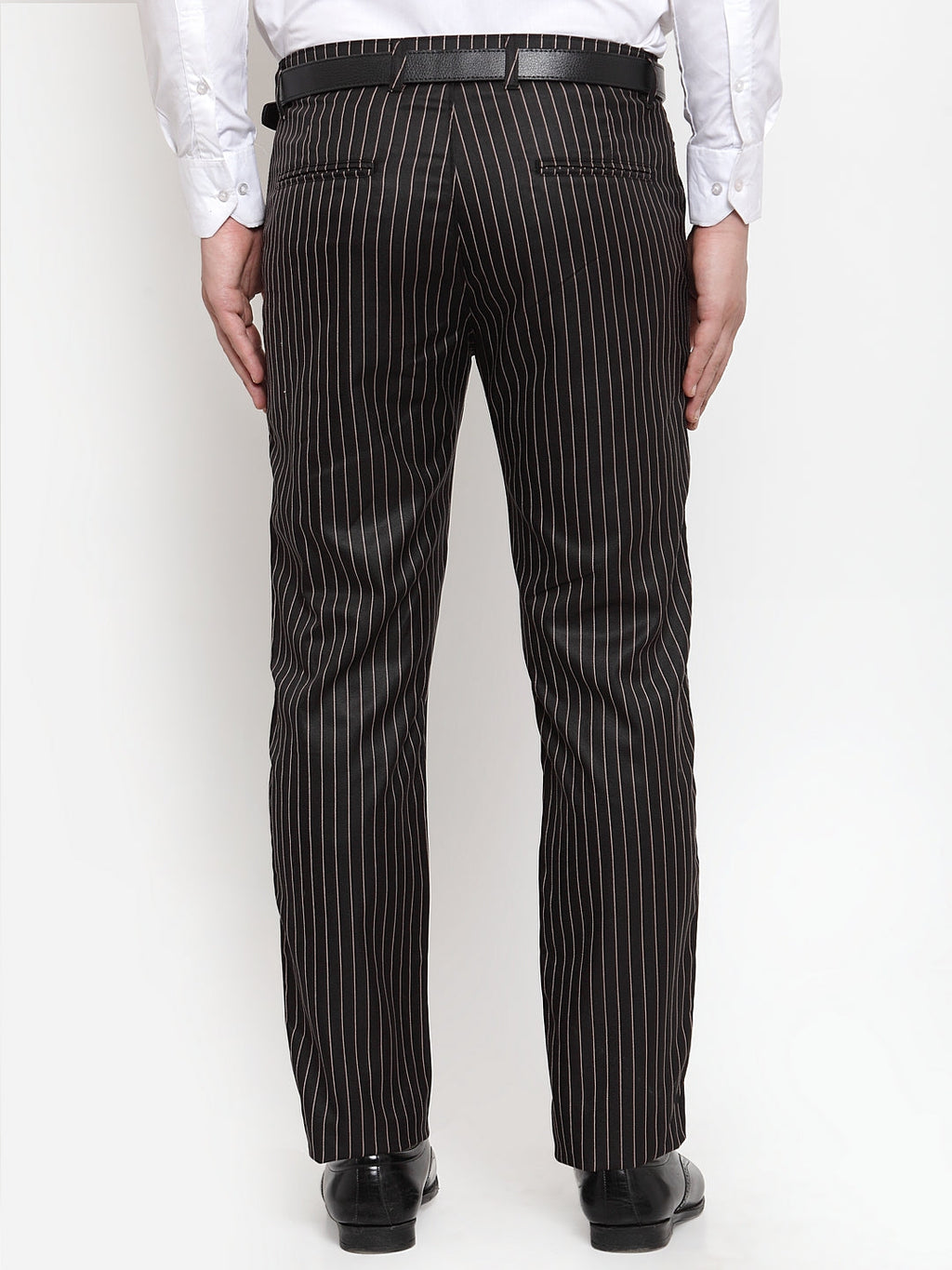 Jainish Men's Black Cotton Striped Formal Trousers ( FGP 255Black ) - Distacart