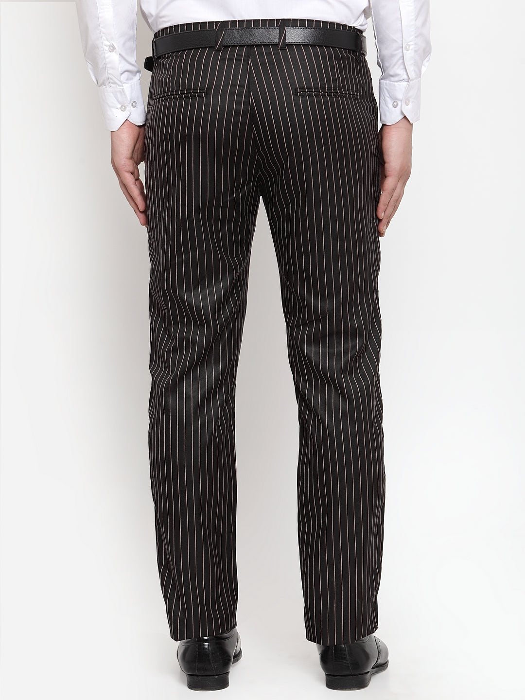 Jainish Men's Black Cotton Striped Formal Trousers ( FGP 255Black ) - Distacart