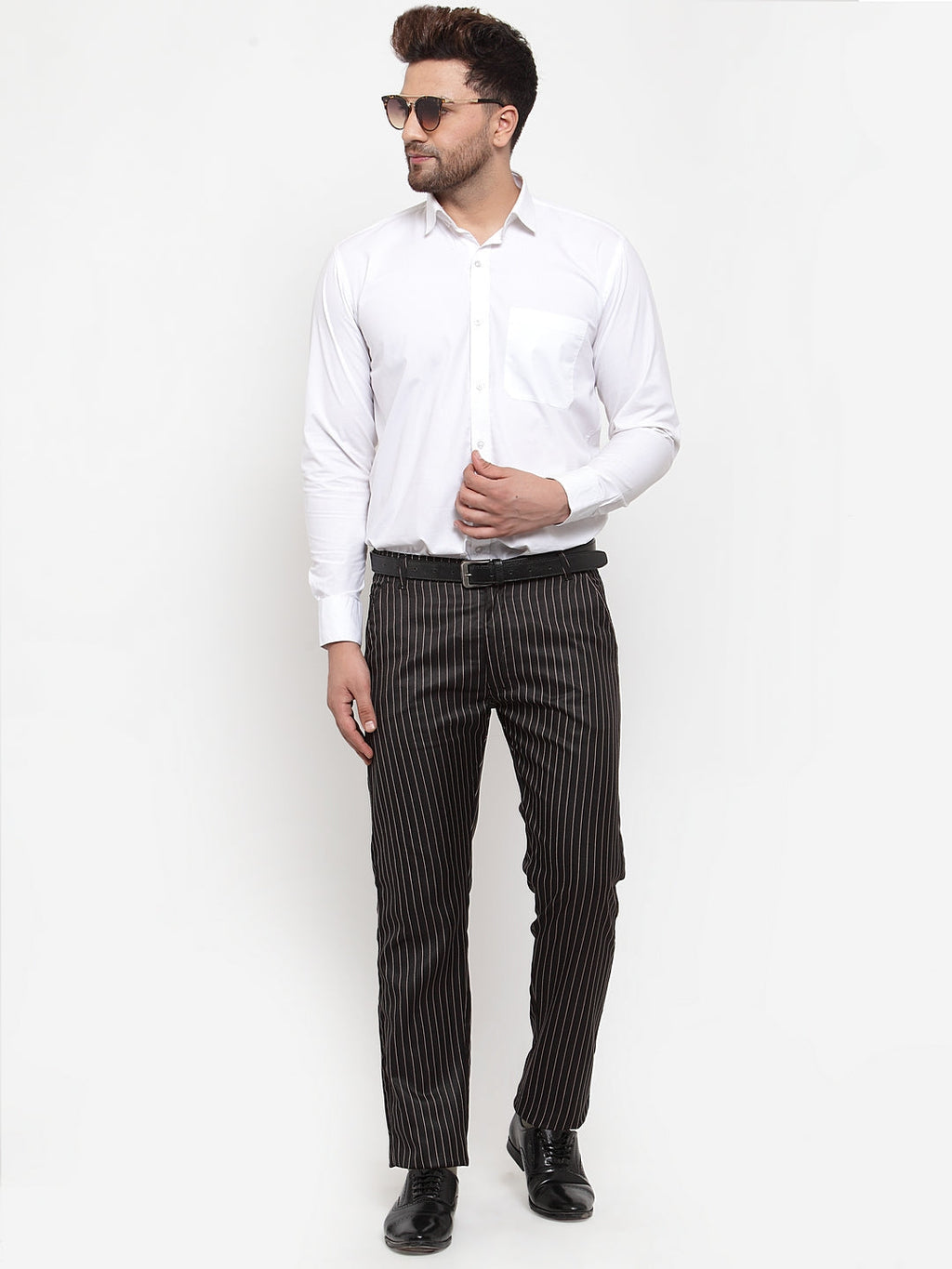 Jainish Men's Black Cotton Striped Formal Trousers ( FGP 255Black ) - Distacart