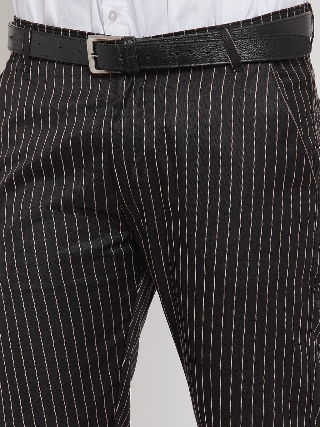Jainish Men's Black Cotton Striped Formal Trousers ( FGP 255Black ) - Distacart