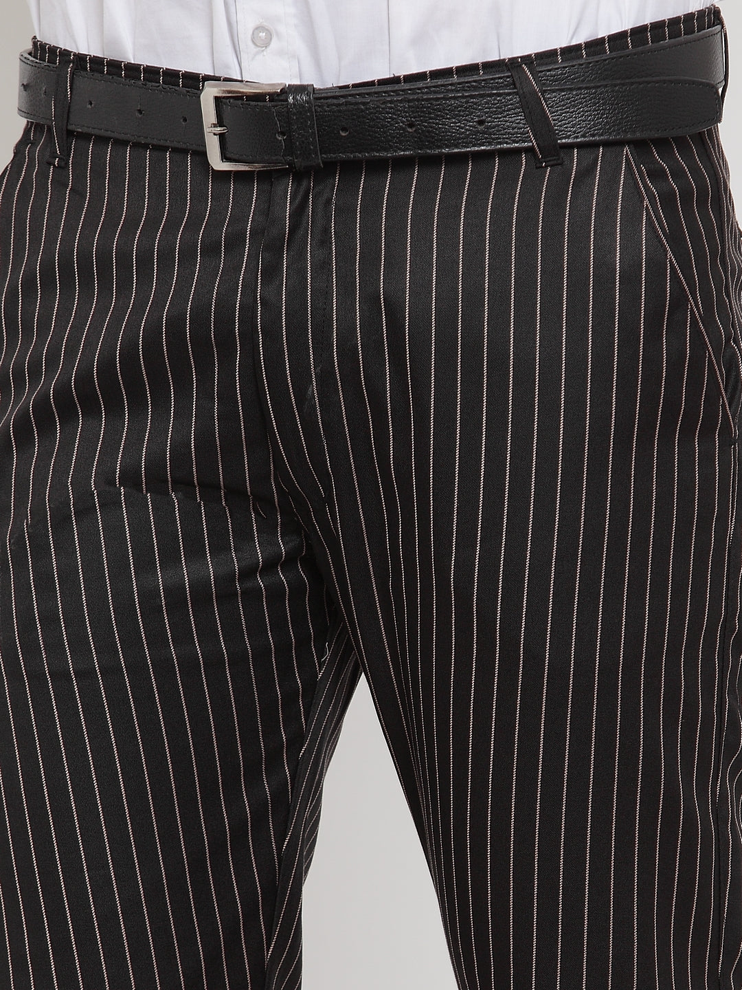 Jainish Men's Black Cotton Striped Formal Trousers ( FGP 255Black ) - Distacart