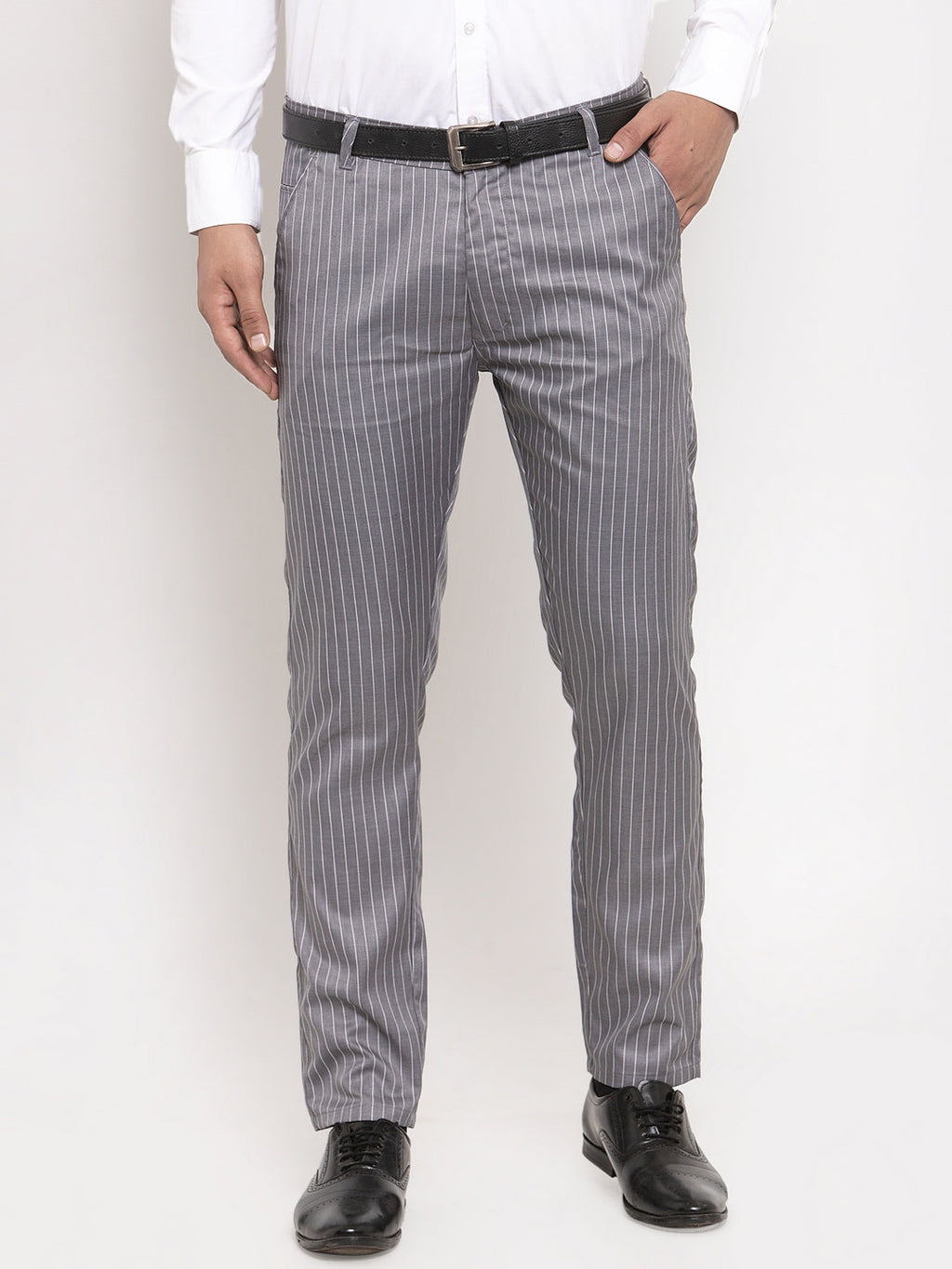 Jainish Men's Grey Cotton Striped Formal Trousers ( FGP 255Grey ) - Distacart