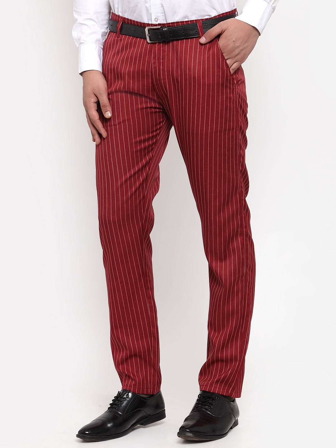 Jainish Men's Red Cotton Striped Formal Trousers ( FGP 255Maroon ) - Distacart