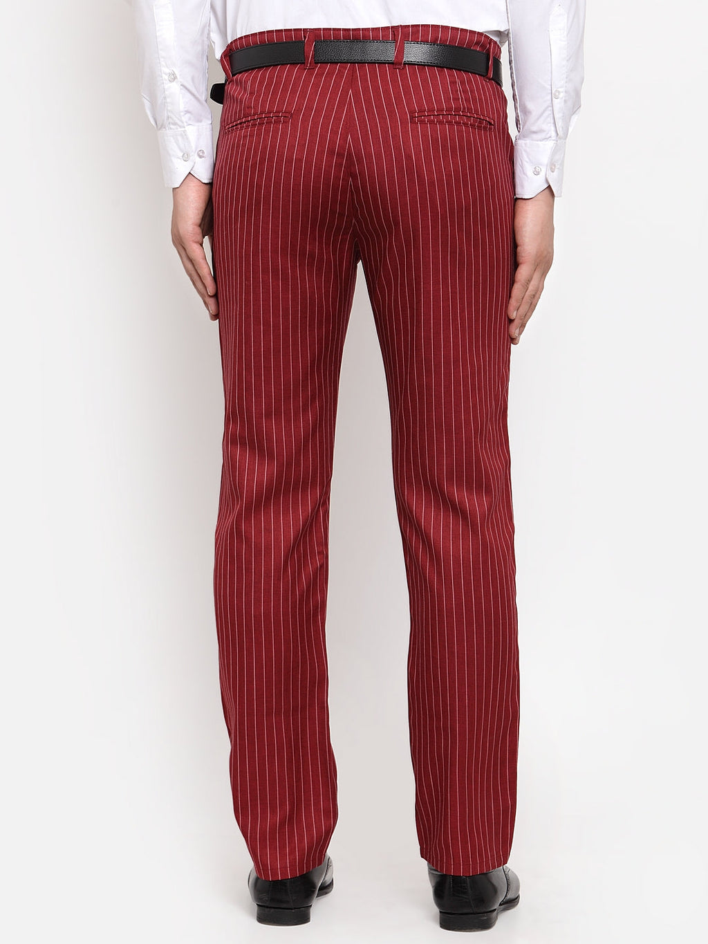 Jainish Men's Red Cotton Striped Formal Trousers ( FGP 255Maroon ) - Distacart