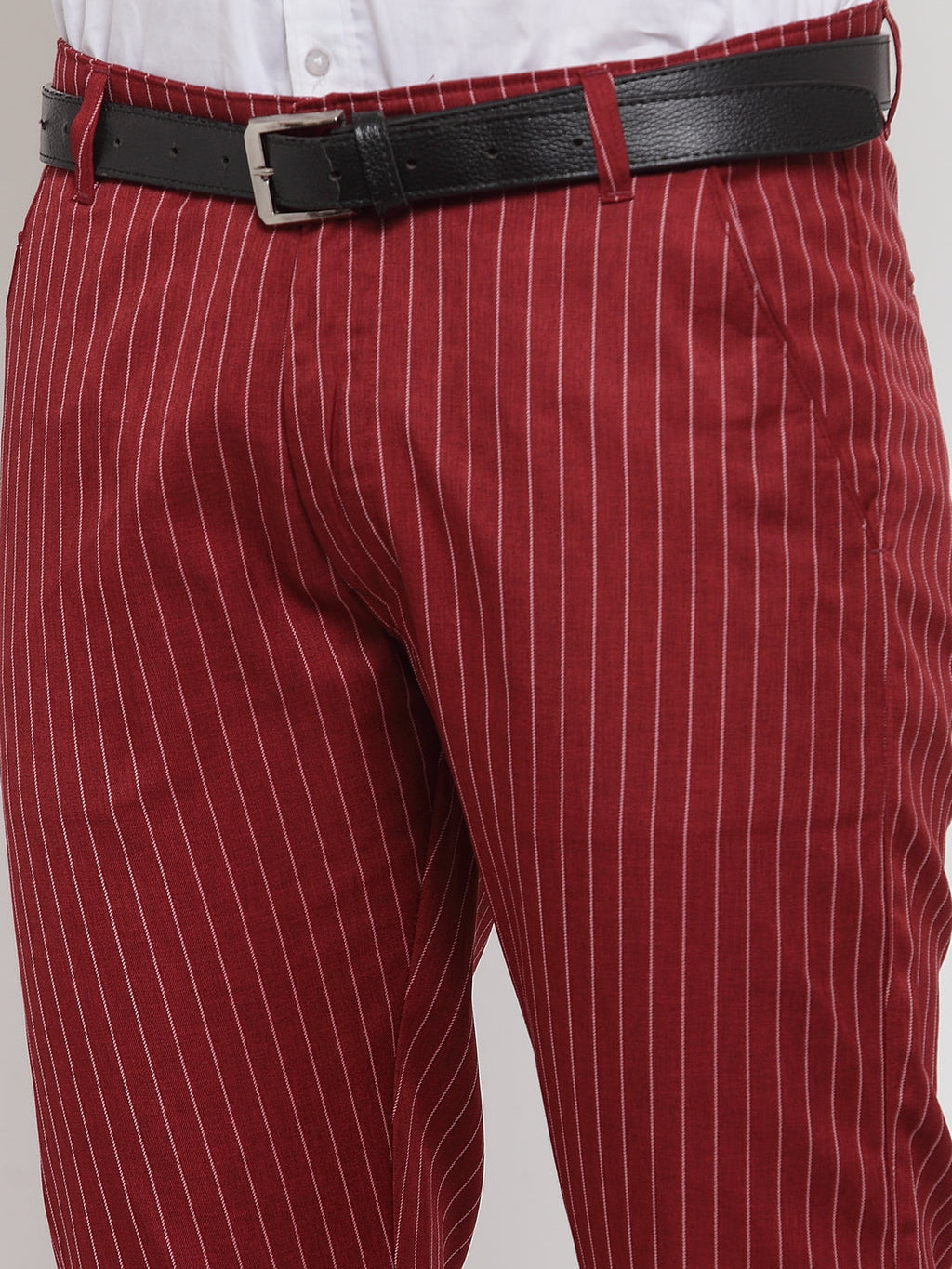 Jainish Men's Red Cotton Striped Formal Trousers ( FGP 255Maroon ) - Distacart