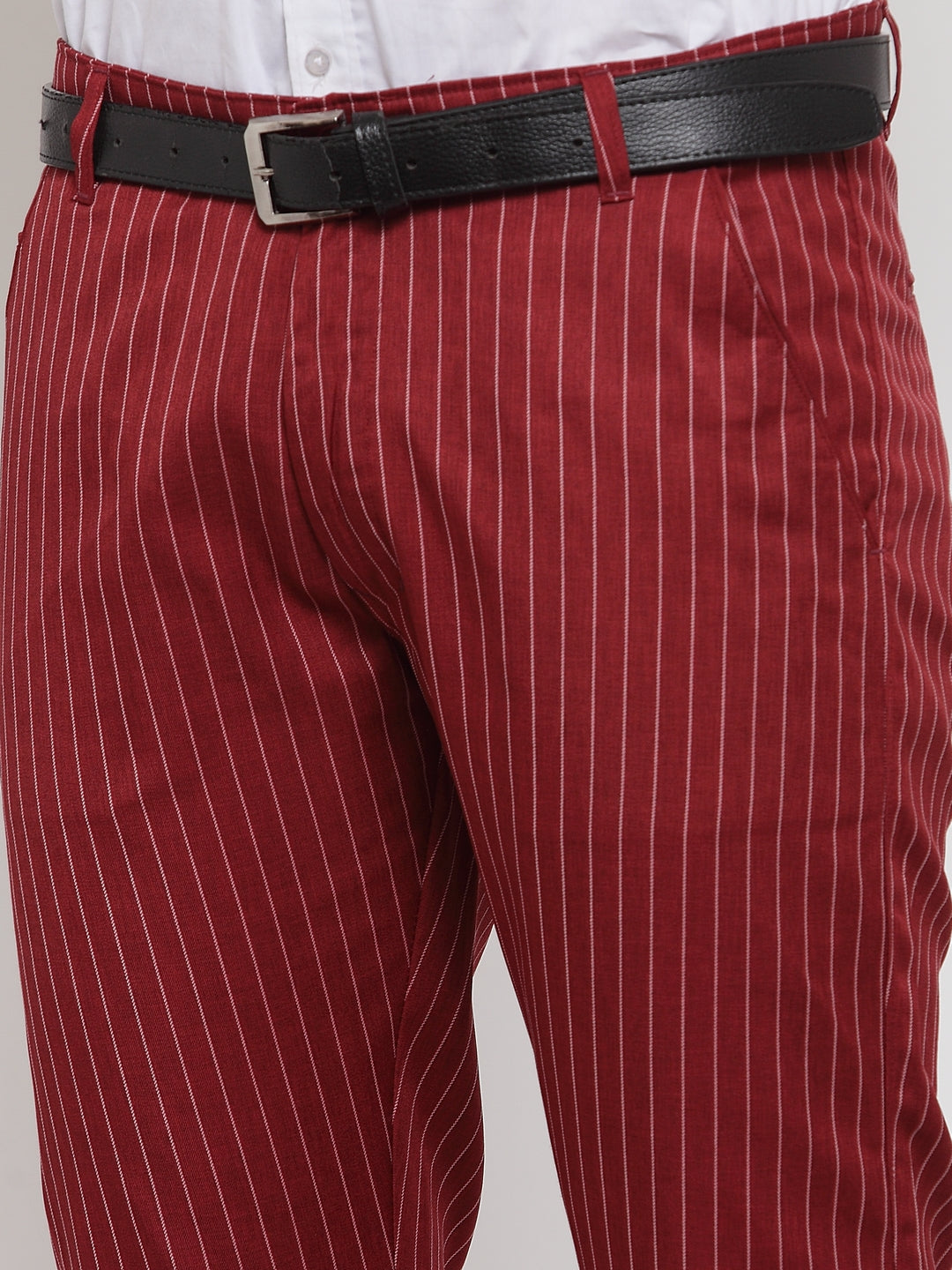 Jainish Men's Red Cotton Striped Formal Trousers ( FGP 255Maroon ) - Distacart