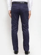 Jainish Men's Blue Cotton Striped Formal Trousers ( FGP 255Navy-Blue ) - Distacart