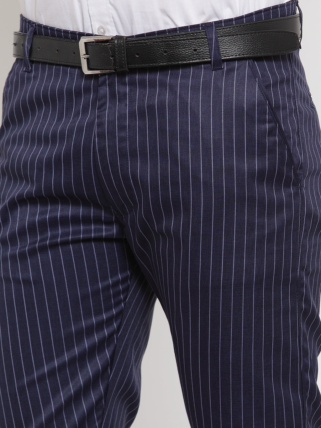 Jainish Men's Blue Cotton Striped Formal Trousers ( FGP 255Navy-Blue ) - Distacart
