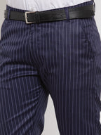 Jainish Men's Blue Cotton Striped Formal Trousers ( FGP 255Navy-Blue ) - Distacart