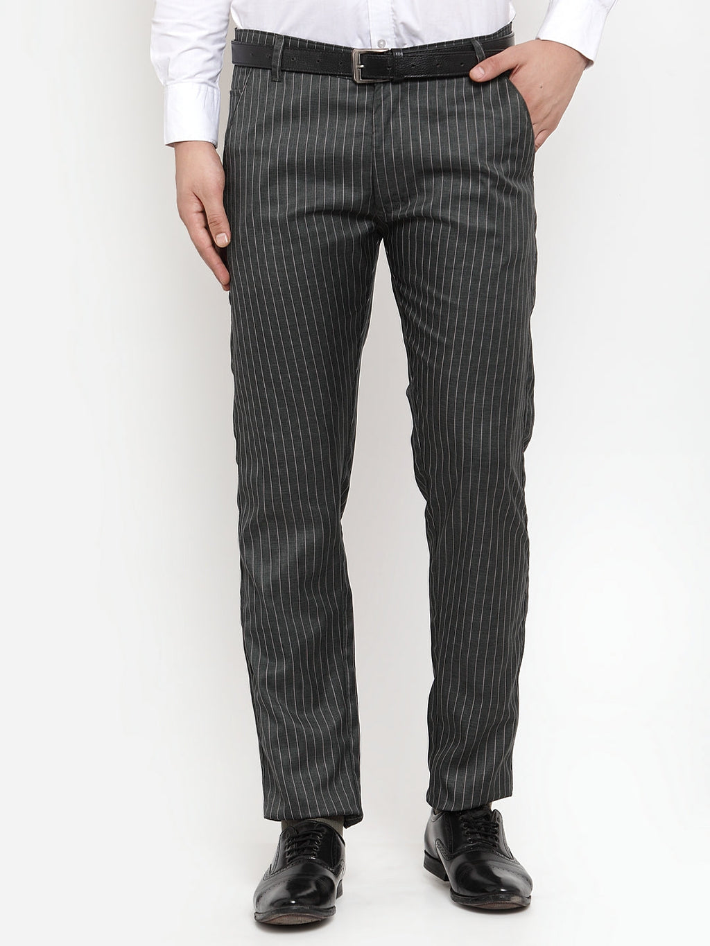 Jainish Men's Green Cotton Striped Formal Trousers ( FGP 255Olive ) - Distacart