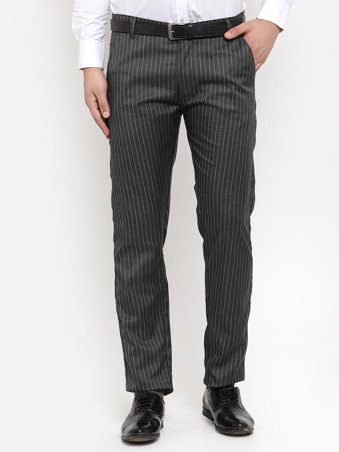 Jainish Men's Green Cotton Striped Formal Trousers ( FGP 255Olive ) - Distacart