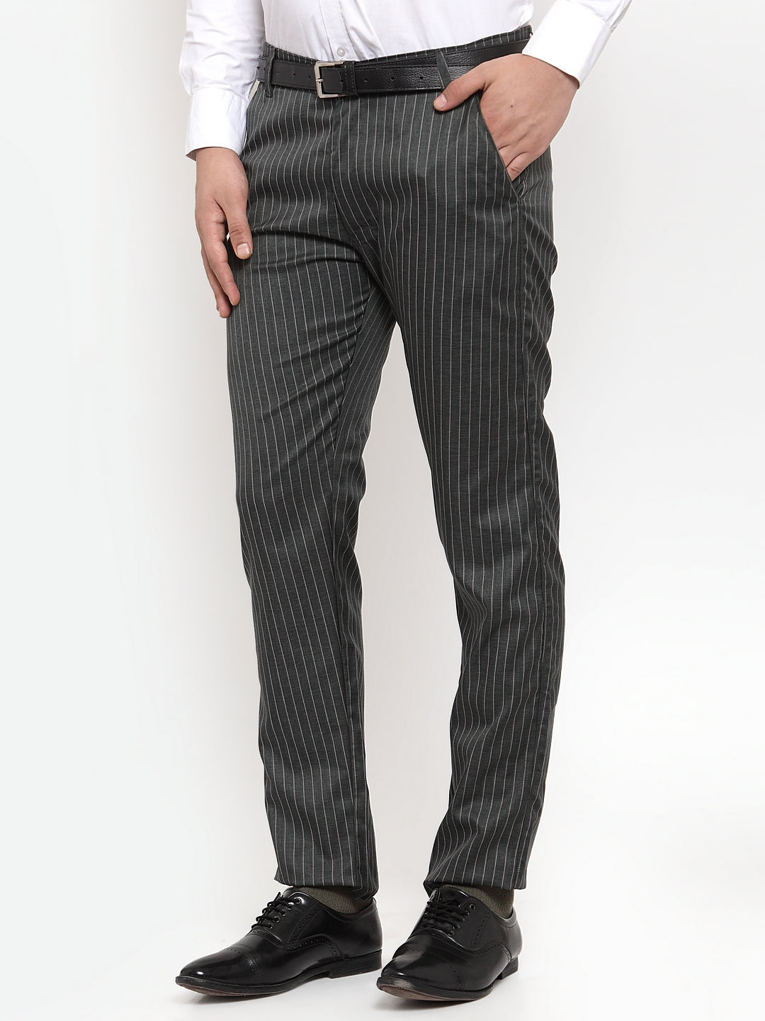 Jainish Men's Green Cotton Striped Formal Trousers ( FGP 255Olive ) - Distacart
