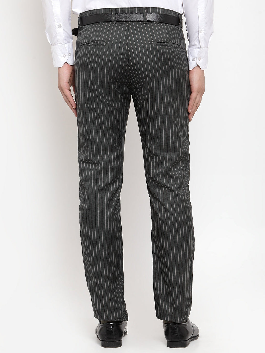 Jainish Men's Green Cotton Striped Formal Trousers ( FGP 255Olive ) - Distacart