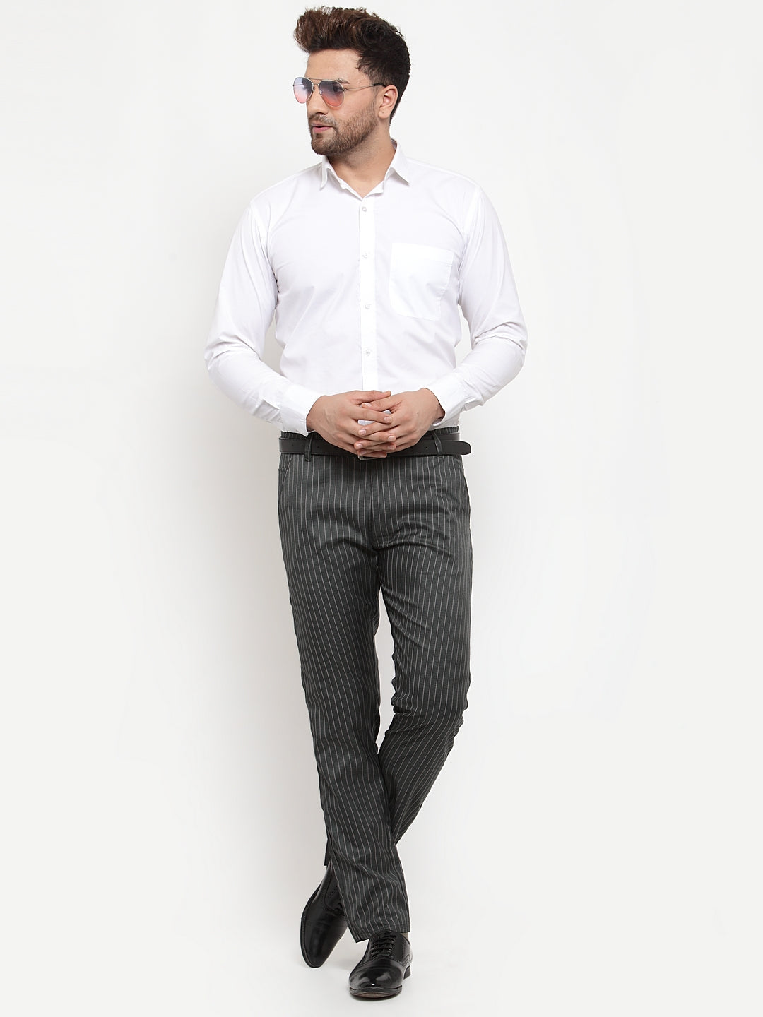 Jainish Men's Green Cotton Striped Formal Trousers ( FGP 255Olive ) - Distacart