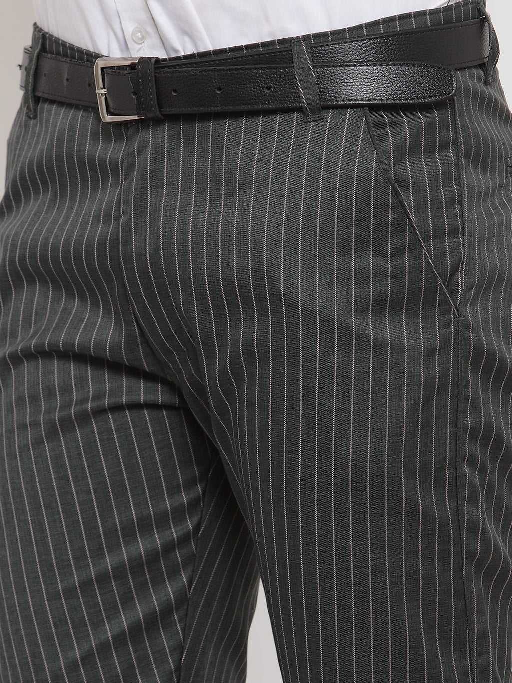 Jainish Men's Green Cotton Striped Formal Trousers ( FGP 255Olive ) - Distacart