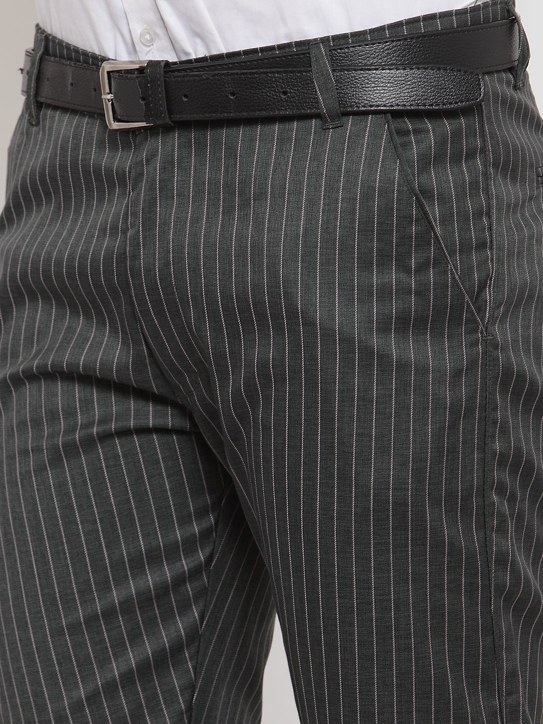Jainish Men's Green Cotton Striped Formal Trousers ( FGP 255Olive ) - Distacart