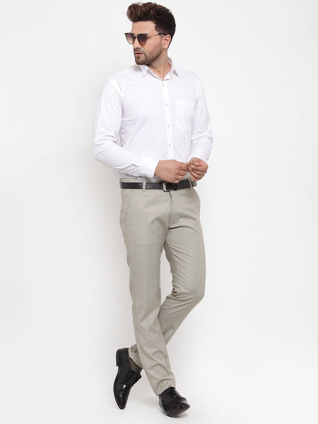 Jainish Men's Grey Cotton Solid Formal Trousers ( FGP 256Light-Grey ) - Distacart