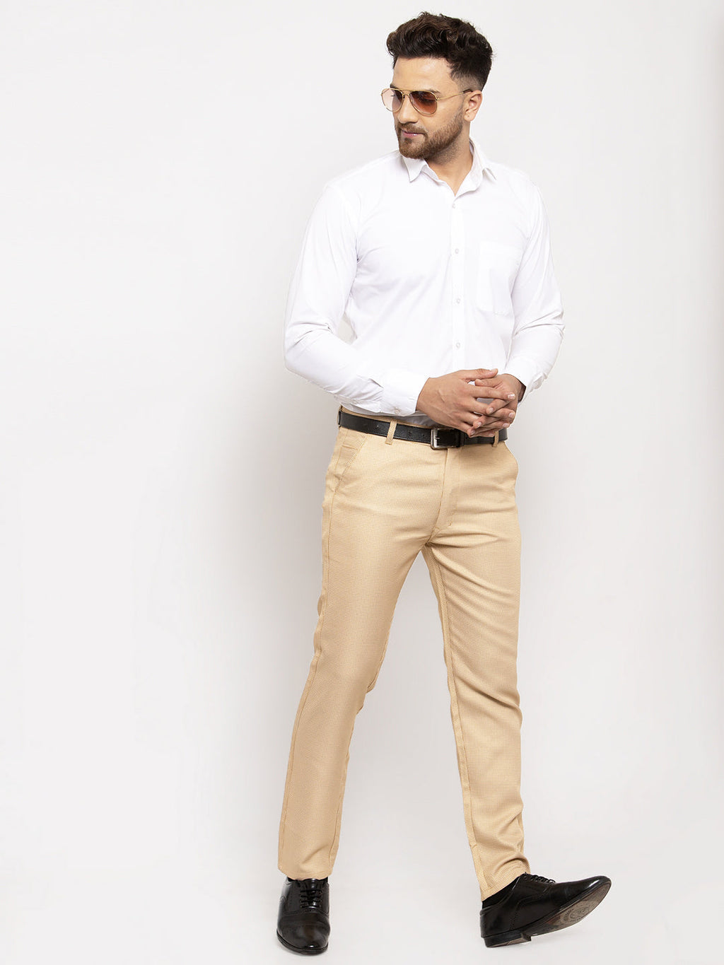 Jainish Men's Gold Cotton Polka Dots Formal Trousers ( GP 257Golden ) - Distacart